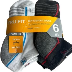 TruFit Boys Sport Socks: Cushion No Show Socks, CoolDry Size 10-4 (6 pack)